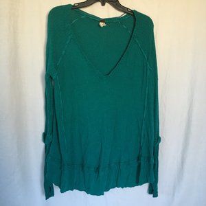 FP We the Free Waffle Knit Thermal Long Sleeve Top Sz Sm Teal